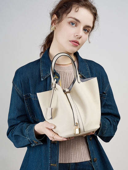 Malas 2026 Nova Cesta de Couve com Balde Bolsa de Mulher TC Mala de Pele Genuína Mala de Mãe Bolsa de Noiva Sensação de Luxo de Casamento