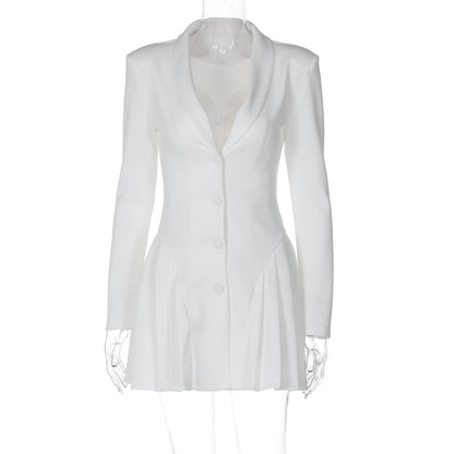 Amazon cross-border nova cor sólida sexy deep V terno gola cardigan irmã real estilo curto babado vestido mulheres