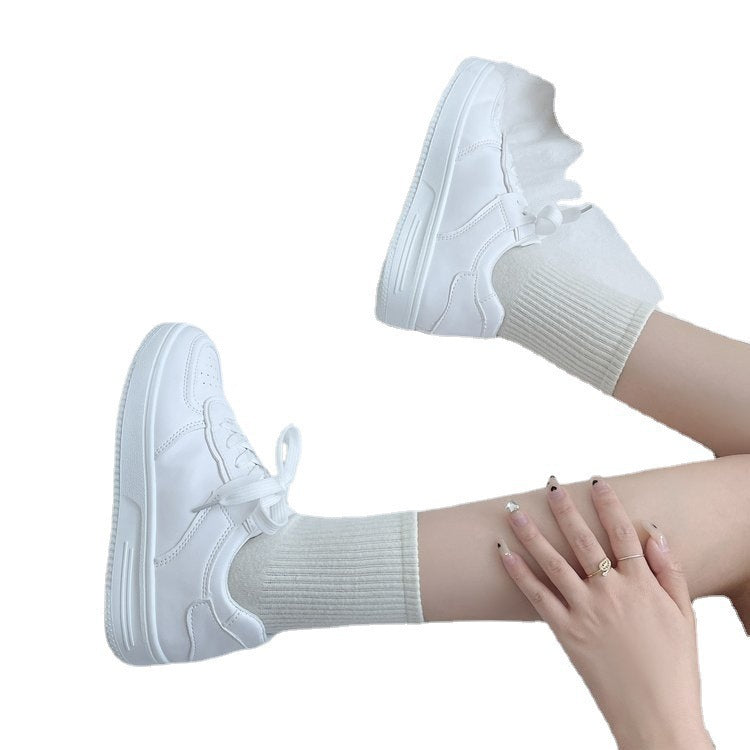 2024 Novos Ténis Desportivos Universitários Americanos Vintage de Estilo Hong Kong de Estilo Americano Vintage Branco Branco de Sola Grossa com Atacadores Brancos