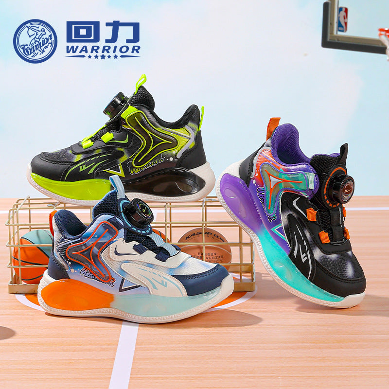 Sapatos infantis Warrior, ténis de basquetebol para rapazes dos 6 aos 12 anos, ténis de couro novos para o outono, sapatos de botão versáteis e modernos, confortáveis