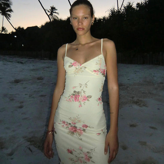 Europa e América 2026, vestido comprido de decote em U estampado de nova moda, vestido de camisola feminina ajustado e à venda, por grosso para mulheres