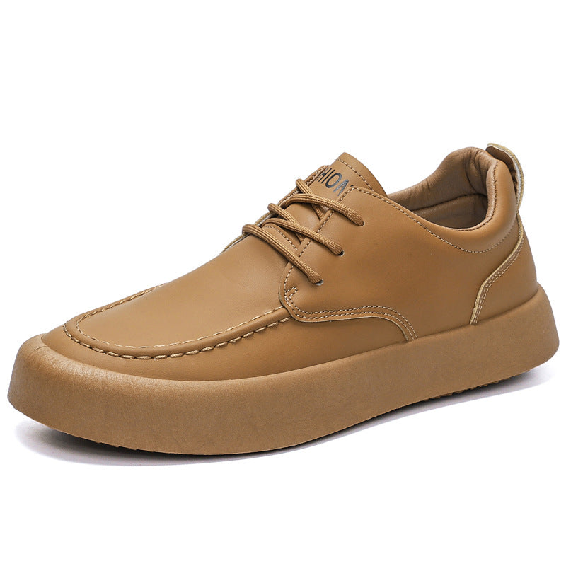 Homens Primavera 2025 Novos Sapatos Vintage, Versáteis Modernos de Pele Masculina De Sola Grossa, Ténis Impermeáveis Impermeáveis Antiderrapantes