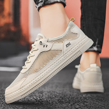 Sapatos masculinos: sapatos desportivos casuais de malha fina e respiráveis de verão, sapatos de malha oca de um passo para adolescentes, sapatos pequenos de quadro branco, sapatos modernos