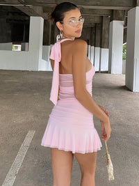 Comércio estrangeiro, vestido de retalho curto em retalhos em V profundo de estilo europeu e americano de estilo internacional, vestido em retalho em retalho escuro e ajustado à anca