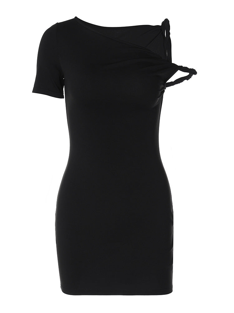 Vestido Curto Ajustado Justo, Sexy de Manga Única, Novo Estilo Americano, Patchwork Patchwork Twist Tie Outdoor Wholesale