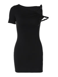 Vestido Curto Ajustado Justo, Sexy de Manga Única, Novo Estilo Americano, Patchwork Patchwork Twist Tie Outdoor Wholesale