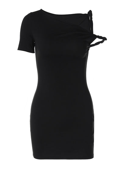 Vestido Curto Ajustado Justo, Sexy de Manga Única, Novo Estilo Americano, Patchwork Patchwork Twist Tie Outdoor Wholesale