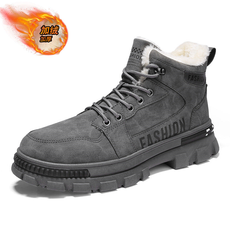 Botas de neve masculinas, botas de algodão espessas forradas a polar para o inverno 2025, sapatos masculinos resistentes ao frio, sapatos quentes de algodão, botas Martin masculinas