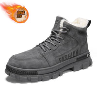 Botas de neve masculinas, botas de algodão espessas forradas a polar para o inverno 2025, sapatos masculinos resistentes ao frio, sapatos quentes de algodão, botas Martin masculinas