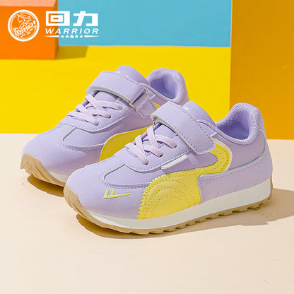 Sapatos infantis Warrior com blocos de cor da moda, ténis de treino moral com sola grossa em velcro para rapazes e raparigas, novos sapatos desportivos de sola grossa ao estilo mola