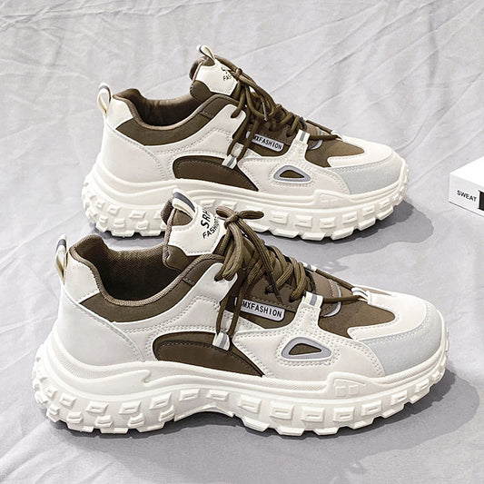 Sapatos Masculinos Populares de Celebridades na Internet 2024 Novos Primaveras Versáteis Casuais Casuais para Aumento de Altura Pequenos Desportivos Brancos Estilo Hong Kong Dad Ins Sapatos Modernos