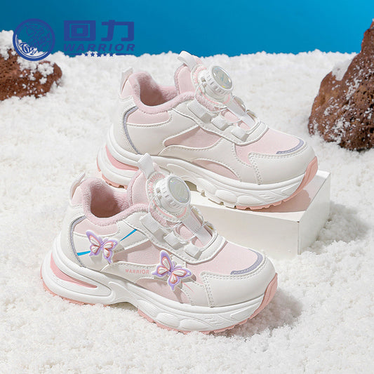 Sapatos desportivos femininos versáteis Warrior, sapatos casuais com blocos de cor de inverno, sapatos quentes de algodão forrados a fleece