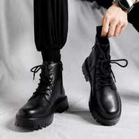 Botas Martin com fecho lateral para o outono, botas de motociclismo pretas pretas de estilo britânico de cano alto e alta, botas de passeio de corte médio