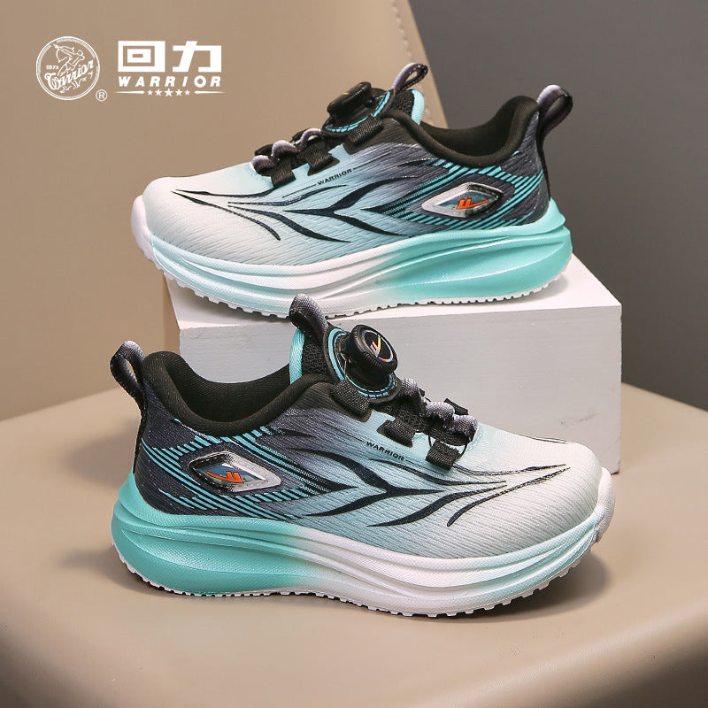 Sapatos infantis Warrior, sapatos de botão fixes, novidades de outono para rapazes e raparigas, sapatos de rede roxa respiráveis, sapatos desportivos casuais versáteis