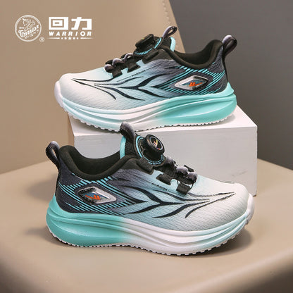 Sapatos infantis Warrior, sapatos de botão fixes, novidades de outono para rapazes e raparigas, sapatos de rede roxa respiráveis, sapatos desportivos casuais versáteis