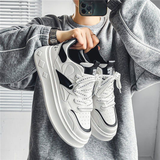 Sapatos masculinos, ténis brancos primaveres, ténis modernos de sola grossa masculina, sapatos desportivos desportivos versáteis para homens que aumentam a temperatura
