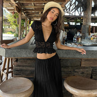 T-shirt elegante de galã de chiffon de renda, estilo francês e americano, vestido comprido largo largo até gravata