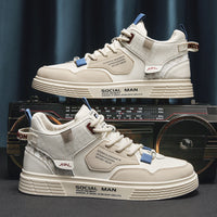 Sapatos masculinos de primavera de cano alto, sapatos desportivos casuais de lona branca respiráveis, sapatos versáteis e modernos