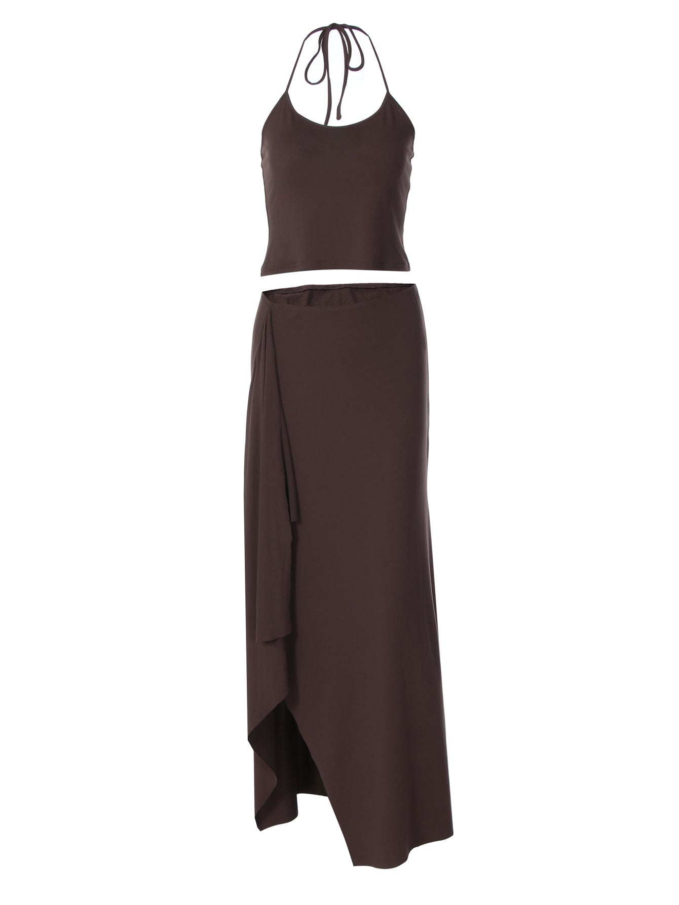 Conjunto europeu e americano de verão transfronteiriço, conjunto de duas peças de saia comprida de cor justa e sexy na moda, justo e sensual, camisola pequena de cor sólida e saia longa de duas peças para mulheres