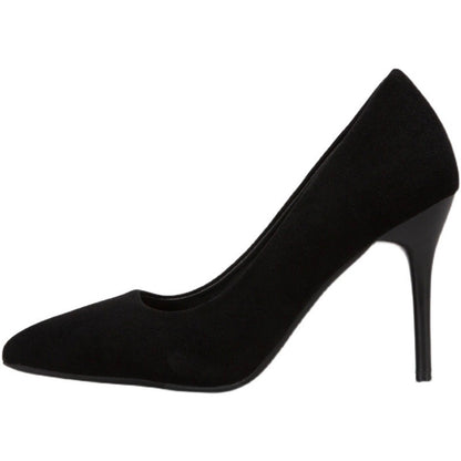 Salto alto feminino, primavera/outono 2024 novos sapatos profissionais pretos de bico pontiagudo com bico pontiagudo raso, sapatos de etiqueta plus size para exportação