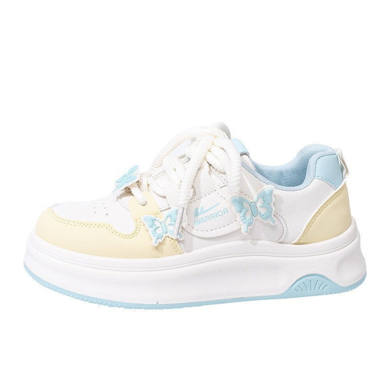 Sapatos desportivos borboleta com blocos de cor Warrior, sapatos casuais casuais casuais confortáveis com sola grossa e baixo, sapatos femininos na moda, versáteis e estéticos elevados
