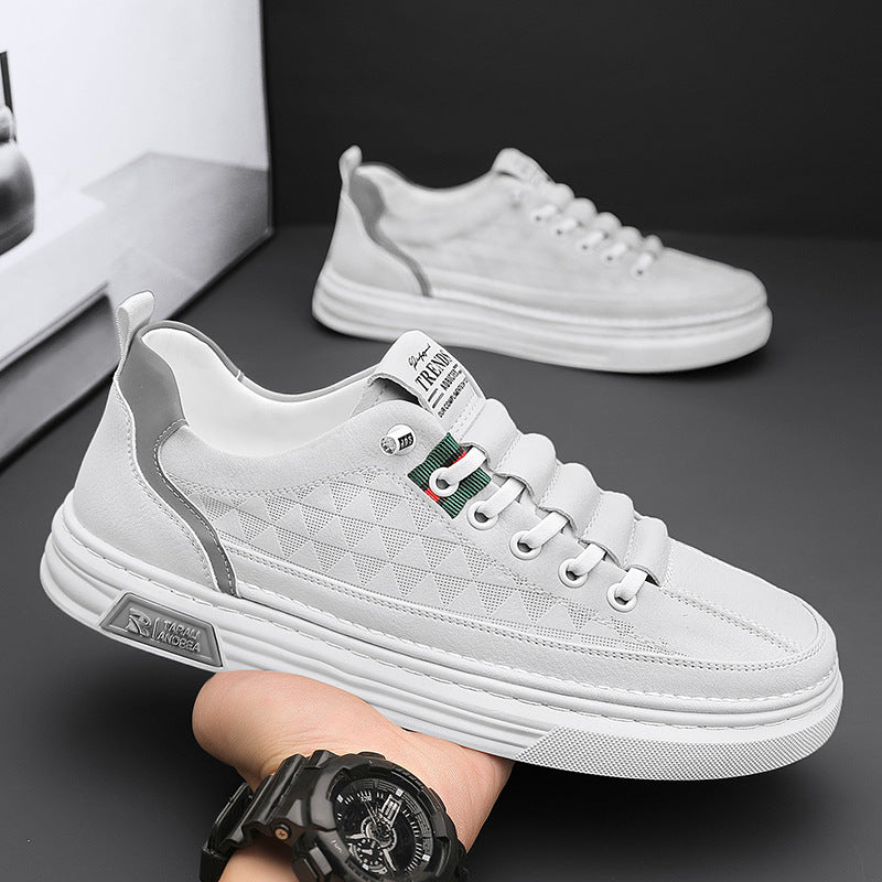 Sapatos masculinos de primavera, 2024 novos sapatos casuais casuais de pele para homem, sapatos desportivos respiráveis, sapatos de trabalho, sapatos brancos da moda