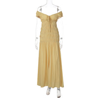 Moda francesa, europeia e americana transfronteiriça, novo vestido sexy de mangas plissadas com decote em V, slim fit, textura e textura fresca