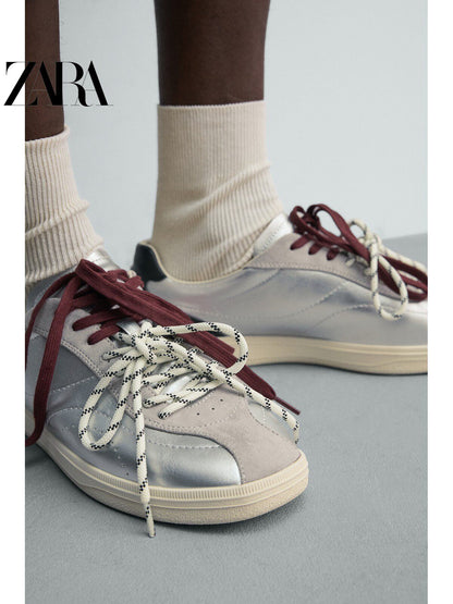 ZARA 2026 Verão Novo Sapatos Masculinos Retro com Detalhes Metálicos, Cadarço Duplo e Leves 2202820 808