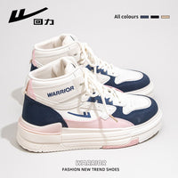 Sapatos guerreiros para mulheres, sapatos casuais versáteis de cano alto e na moda com blocos de cor, ténis confortáveis de primavera para o dia a dia, sapatos plataforma de alta saliência
