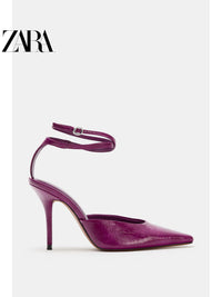 ZARA 2026 Verão Novo Sapatos Femininos Mules de Salto Alto com Tira no Tornozelo e Bico Fino 2268710 080