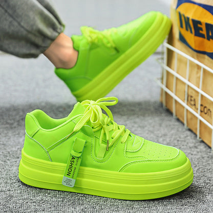 Sapatos Masculinos Novos de Sola Grossa de Outono 2024 para Aumento de Altura, Sapatos Brancos Coreanos Versáteis para Aumento de Altura, Sapatos Modernos Verde Neon para Homem