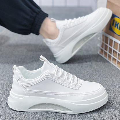 Ténis brancos masculinos, novos sapatos desportivos respiráveis de primavera 2024, sapatos versáteis com almofada de ar, sapatos casuais da moda com sola grossa que aumentam a altura