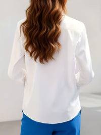 Camisa feminina elegante, europeia e americana, de quatro estações, bolso transfronteiriço e manga comprida, solta e lapela