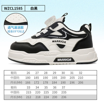 Sapatos casuais casuais versáteis pretos e brancos, sapatilhas desportivas para crianças intermédias e mais velhas para homens e mulheres, sapatos infantis Warrior, sapatos novos de sola grossa para outono