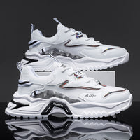 Sapatos masculinos, primavera versátil para jovens de corrida casual, sapatos desportivos de sola grossa para homem, sapatilhas de pai branco para homens na moda