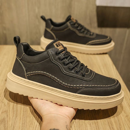 Sapatos Masculinos da Primavera 2025: Novos Sapatos Respiráveis, Sapatilhas Desportivas Masculinas Versáteis Modernas com Sola Grossa, Ténis Casuais, Sapatos de Pele, Sapatos Modernos