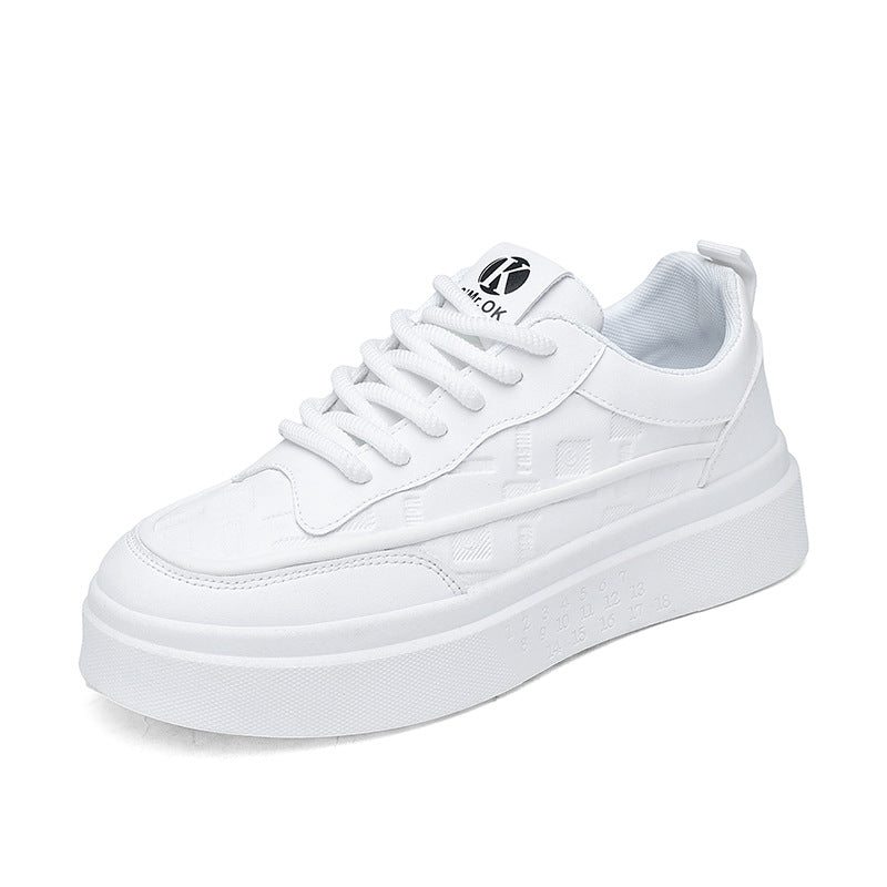Sapatos de Homem Outono 2025 Novos Sapatilhos Desportivos Respiráveis Brancos de Sola Grossa, Sapatos de Painel de Pele de Homem de Homem Painel, Sapatos Casuais Modernos ao Estilo Coreano