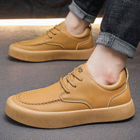 Homens Primavera 2025 Novos Sapatos Vintage, Versáteis Modernos de Pele Masculina De Sola Grossa, Ténis Impermeáveis Impermeáveis Antiderrapantes