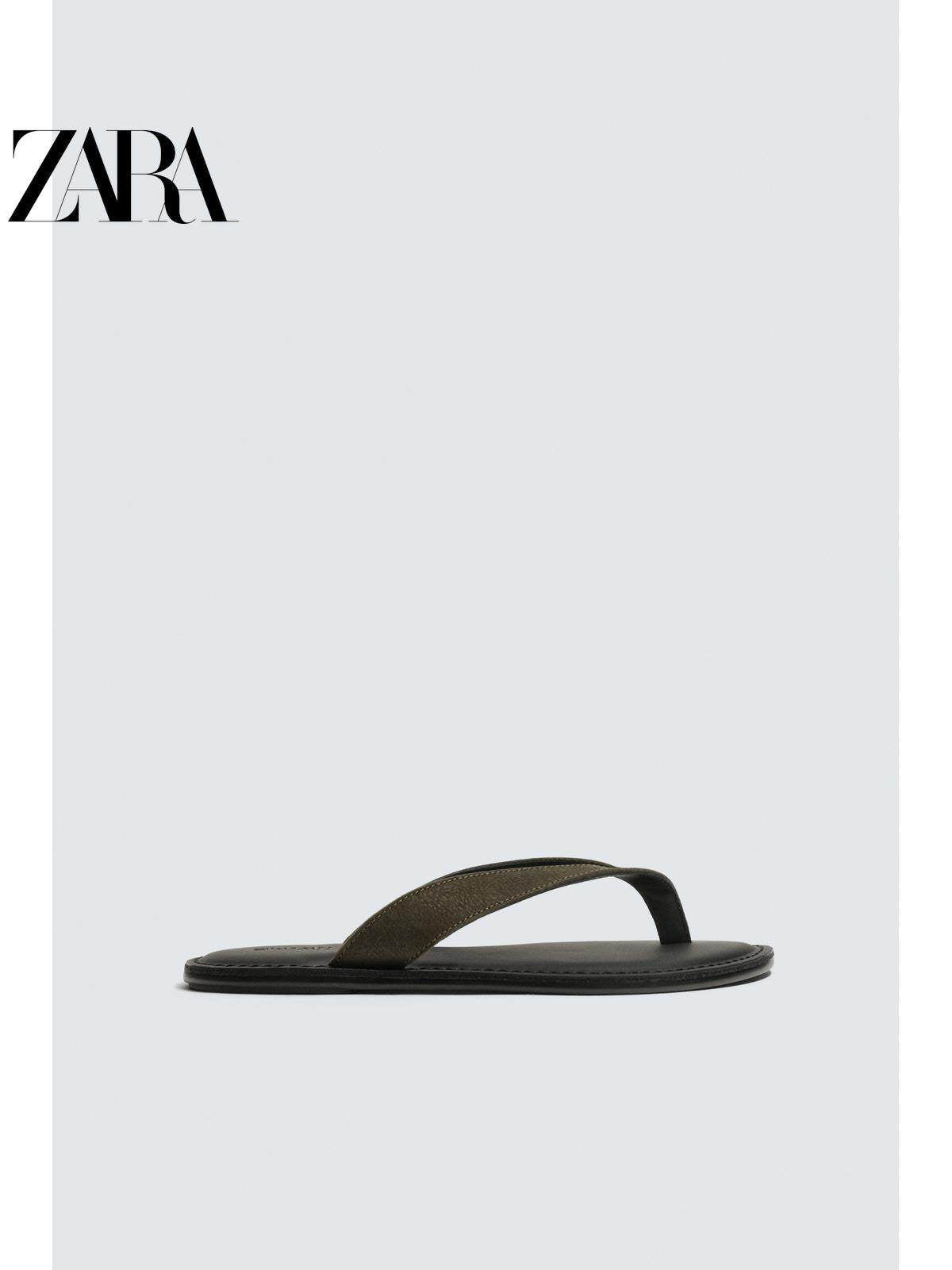 ZARA Coleção Primavera/Verão 2026 - Novos Sapatos Masculinos: Chinelos Rasteiros de Couro com Tiras e Blocos de Cores 2753720 500
