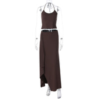 Conjunto europeu e americano de verão transfronteiriço, conjunto de duas peças de saia comprida de cor justa e sexy na moda, justo e sensual, camisola pequena de cor sólida e saia longa de duas peças para mulheres