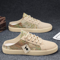 Sapatos masculinos de lona, sapatos casuais casuais de uma perna e respiráveis e modernos de verão, sapatos masculinos de salto meio deslizante