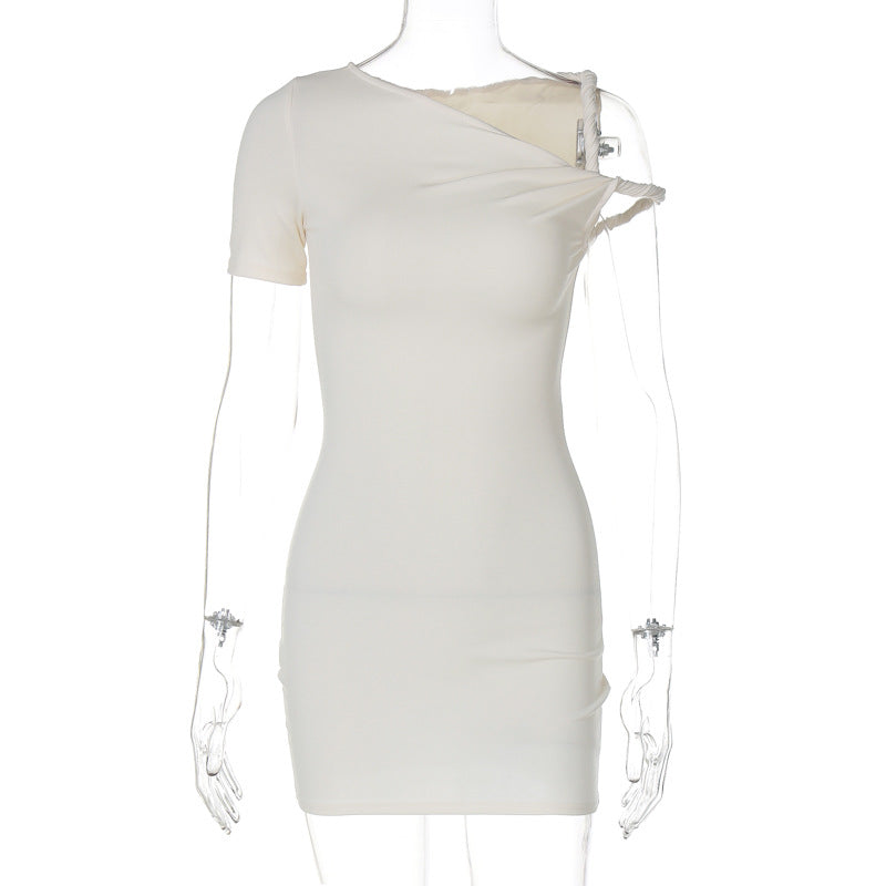 Vestido Curto Ajustado Justo, Sexy de Manga Única, Novo Estilo Americano, Patchwork Patchwork Twist Tie Outdoor Wholesale