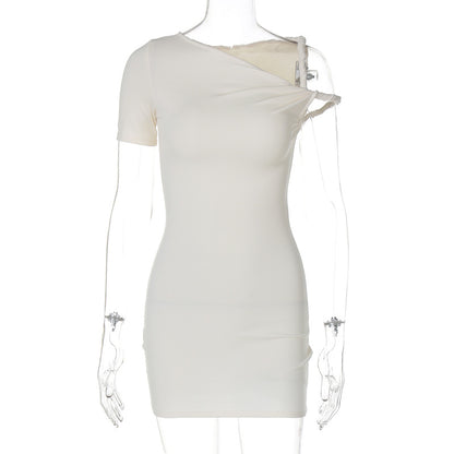 Vestido Curto Ajustado Justo, Sexy de Manga Única, Novo Estilo Americano, Patchwork Patchwork Twist Tie Outdoor Wholesale