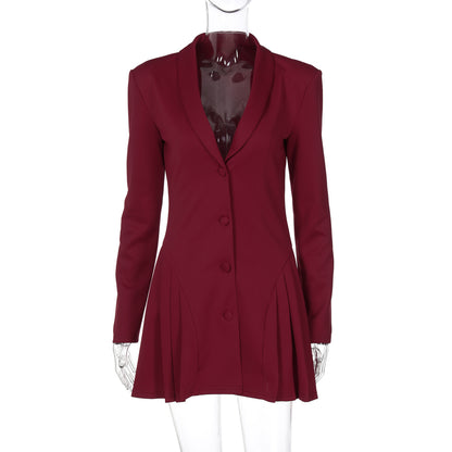 Amazon cross-border nova cor sólida sexy deep V terno gola cardigan irmã real estilo curto babado vestido mulheres