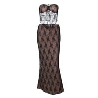 Novo conjunto de vestido de comprimento médio mais vendido de renda em renda e retalhos sexy, na Europa e nos Estados Unidos, dropshipping