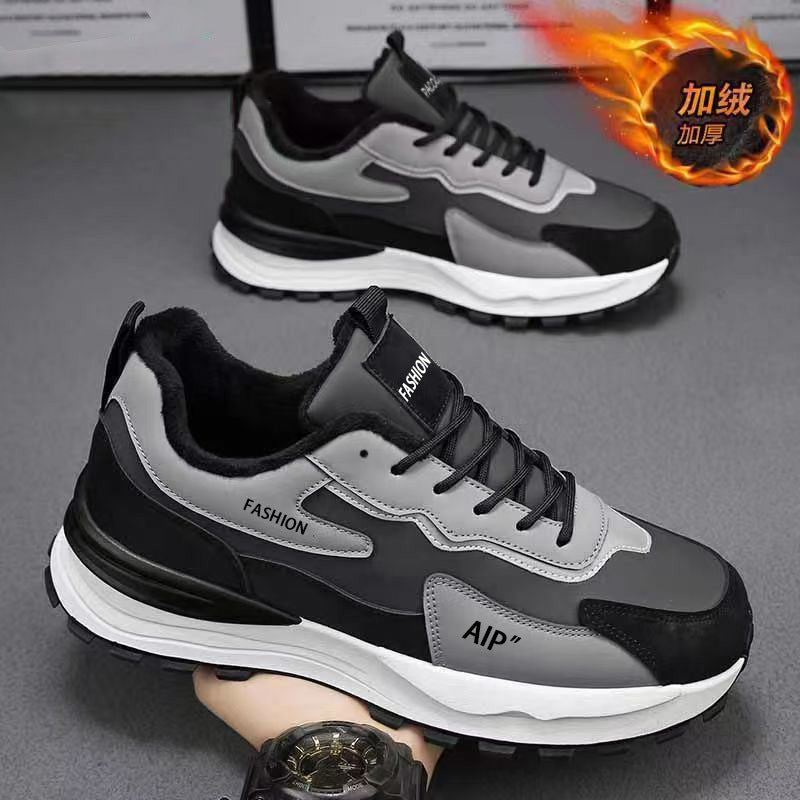 Sapatos desportivos casuais de algodão quente e espessos mais vendidos para homens, proteção de trabalho de inverno para homens sapatos de corrida de pai em polar da moda, versáteis versáteis