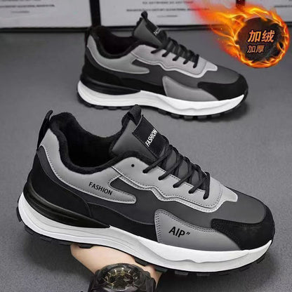 Sapatos desportivos casuais de algodão quente e espessos mais vendidos para homens, proteção de trabalho de inverno para homens sapatos de corrida de pai em polar da moda, versáteis versáteis