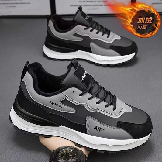 Sapatos desportivos casuais de algodão quente e espessos mais vendidos para homens, proteção de trabalho de inverno para homens sapatos de corrida de pai em polar da moda, versáteis versáteis