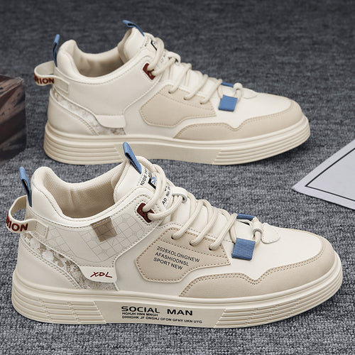 Sapatos masculinos de primavera de cano alto, sapatos desportivos casuais de lona branca respiráveis, sapatos versáteis e modernos