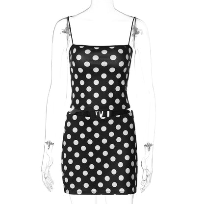 European and American Summer 2026 Novo Conjunto de Bolinhas Femininas Sexy com Corte Estreito, Saia Curta Versátil que Ajusta as Ancas, Conjunto de Bolinhas